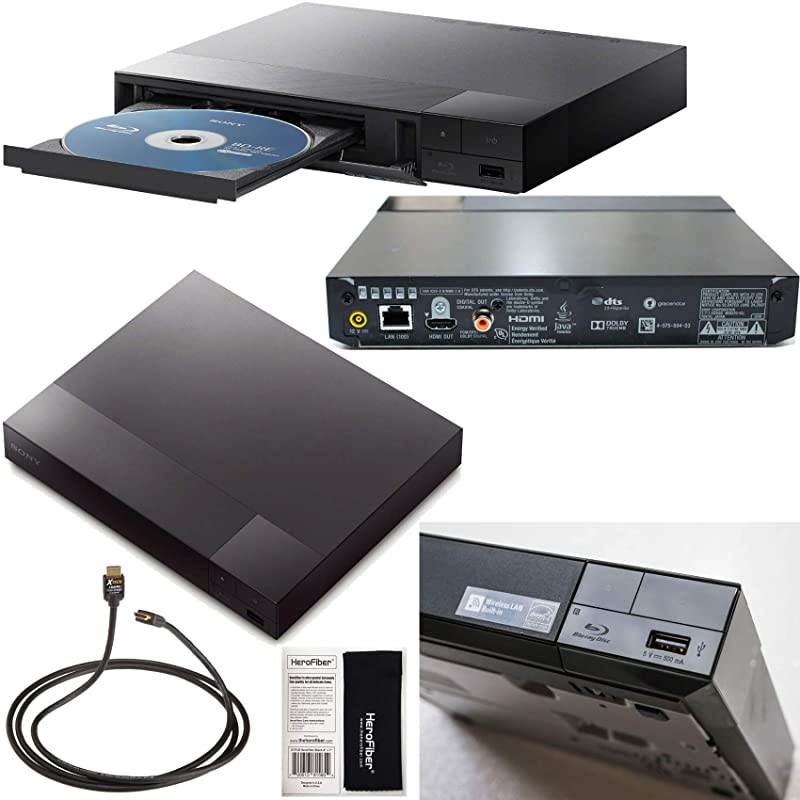 Sony BDP-S3700 Blu-Ray Disc Player with Built-in Wi-Fi + Remote Control + Xtech High-Speed HDMI Cable w/Ethernet +  Gentle Cleaning Cloth