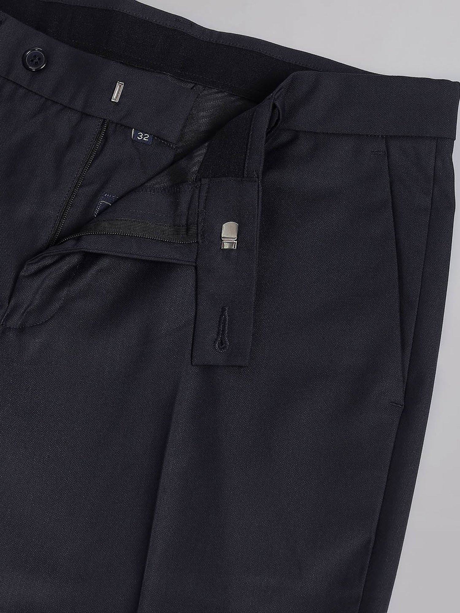 AD by Arvind Navy Slim Fit Flat Front Trousers