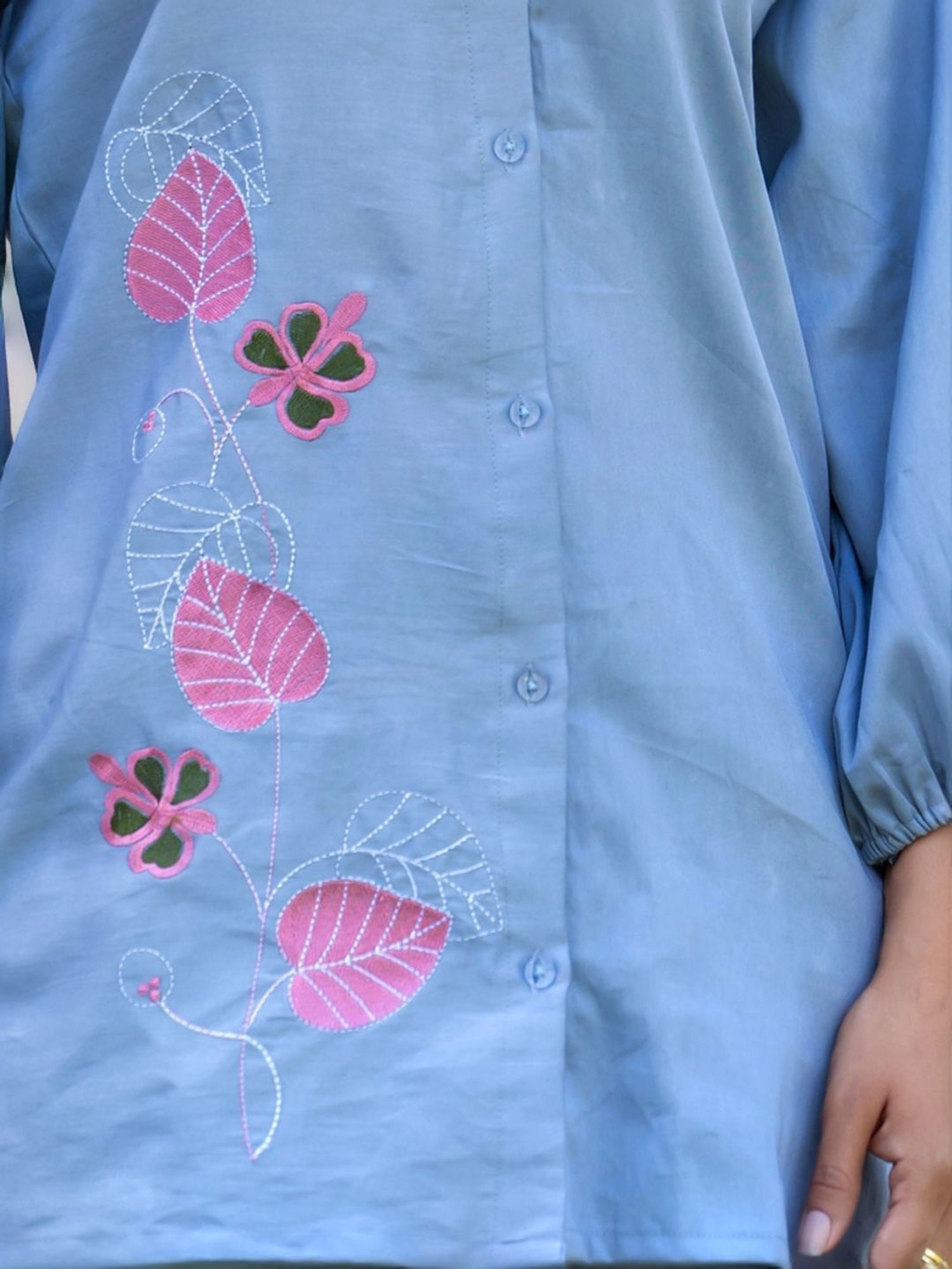 HOUSE OF JAMOTI Blue Cotton Embroidered Tunic Pant Set