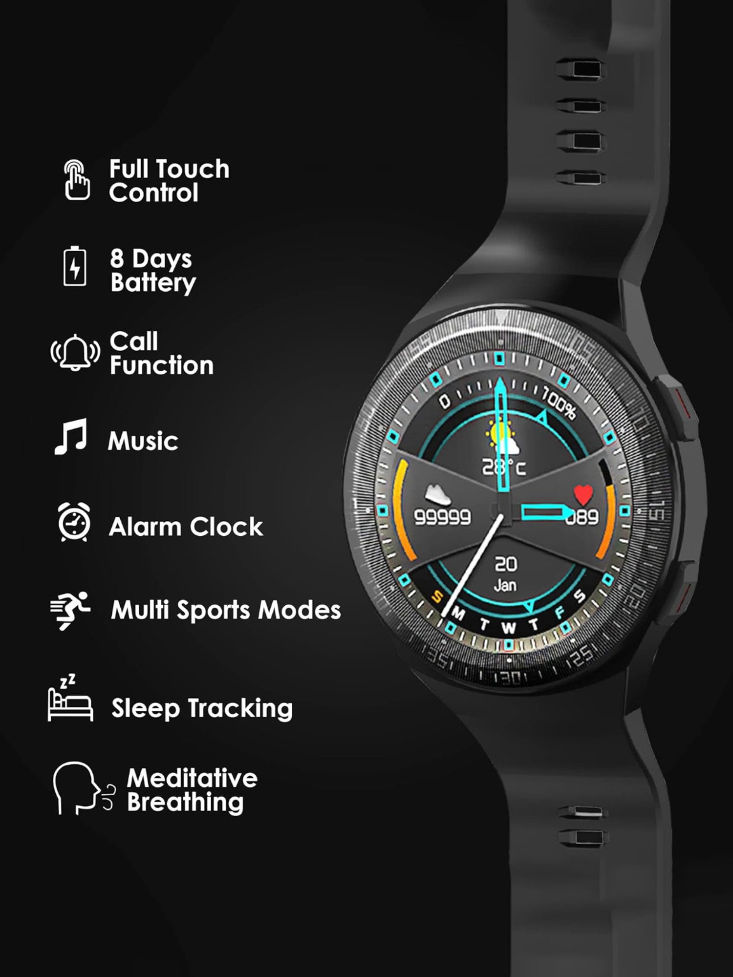 Probus MT3 Full Touch Screen Smartwatch (Black)