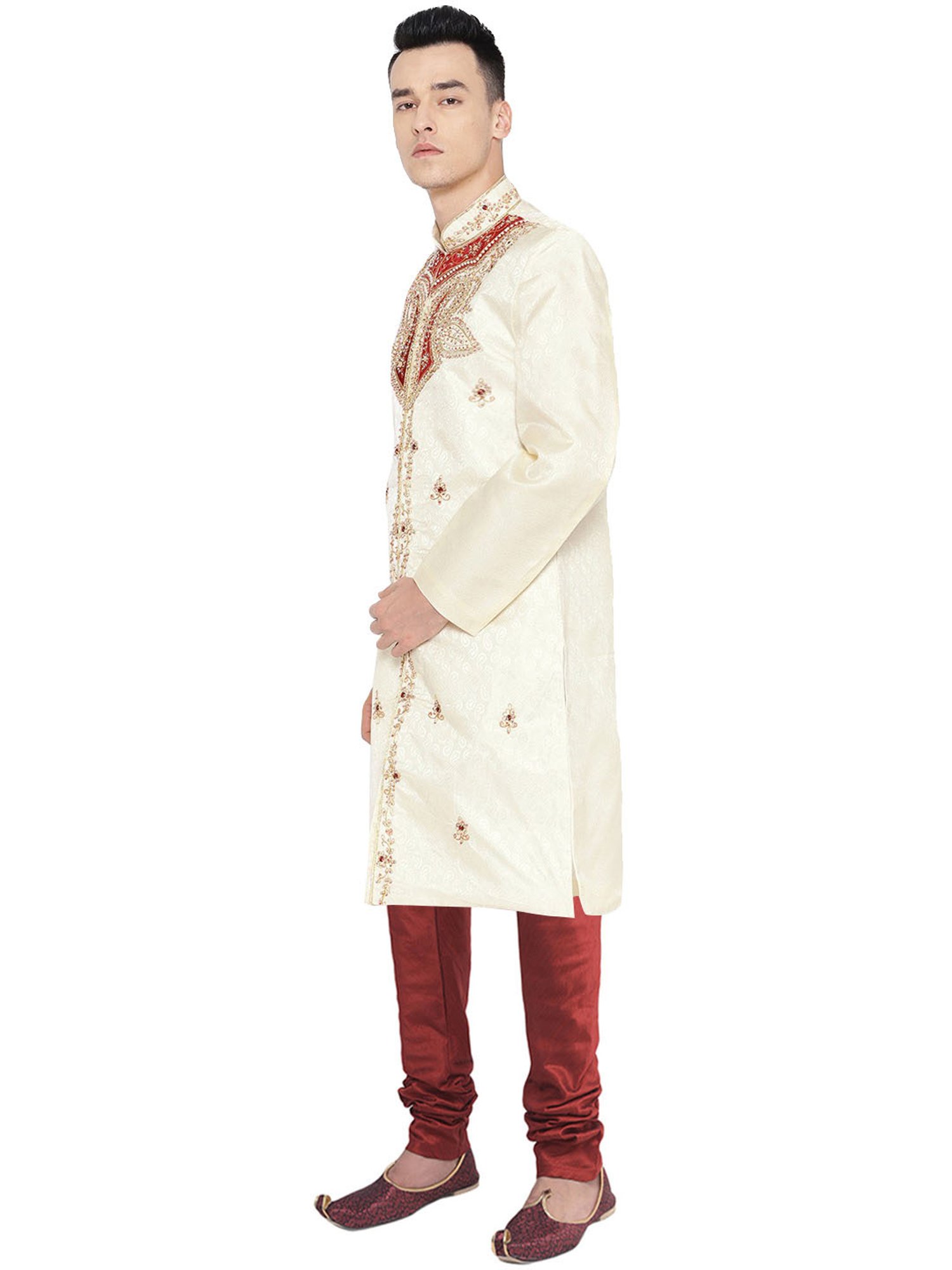 SG LEMAN Light Lemon Regular Fit Embellished Sherwani Set
