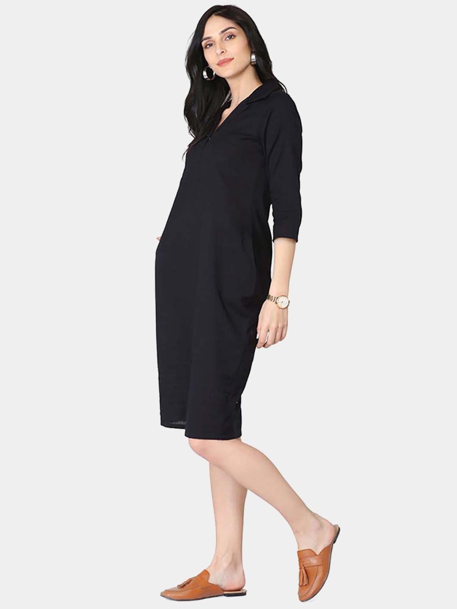 Abhishti Black Cotton A-Line Dress