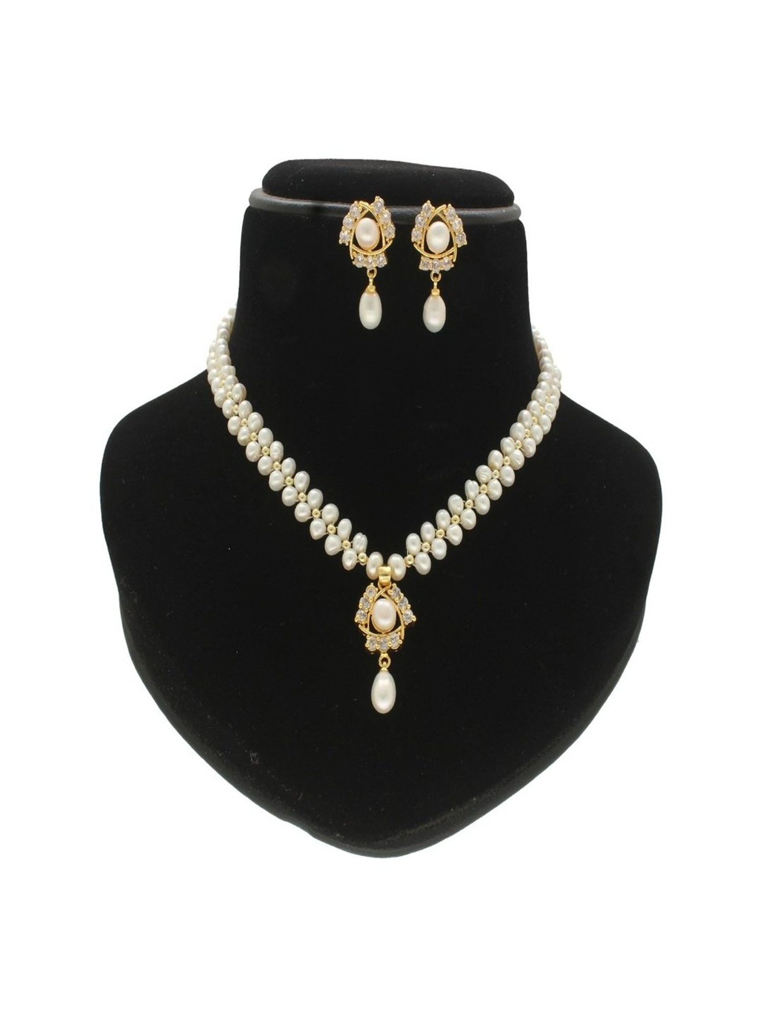 Sri Jagdamba Pearls White Alloy Classic Necklace & Earring Set