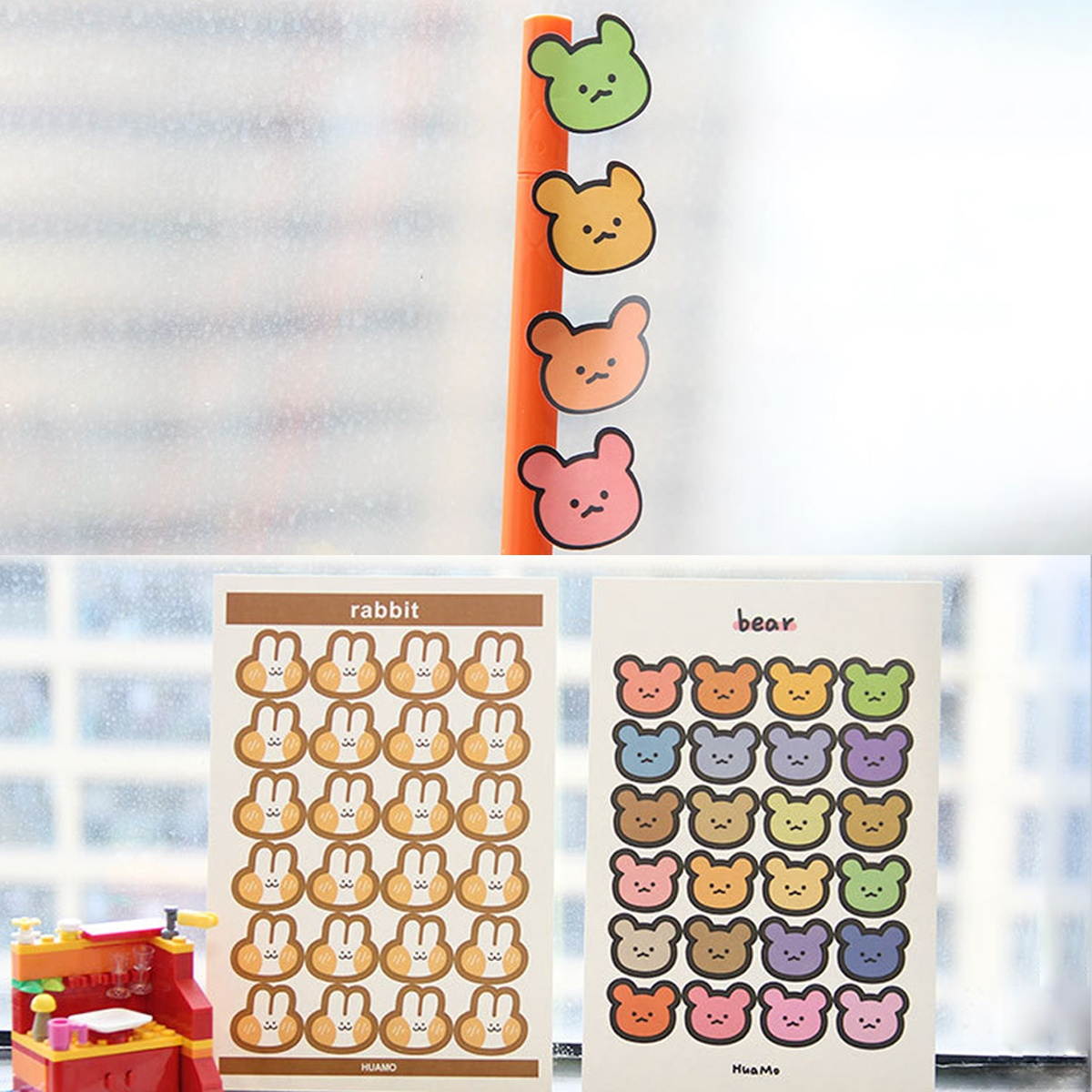 Lovely Cartoon Pattern Sticker Simple Color Gradient Round Sealing Sticker Decoration Sticker for DIY Decoration Journals Scrapbooks