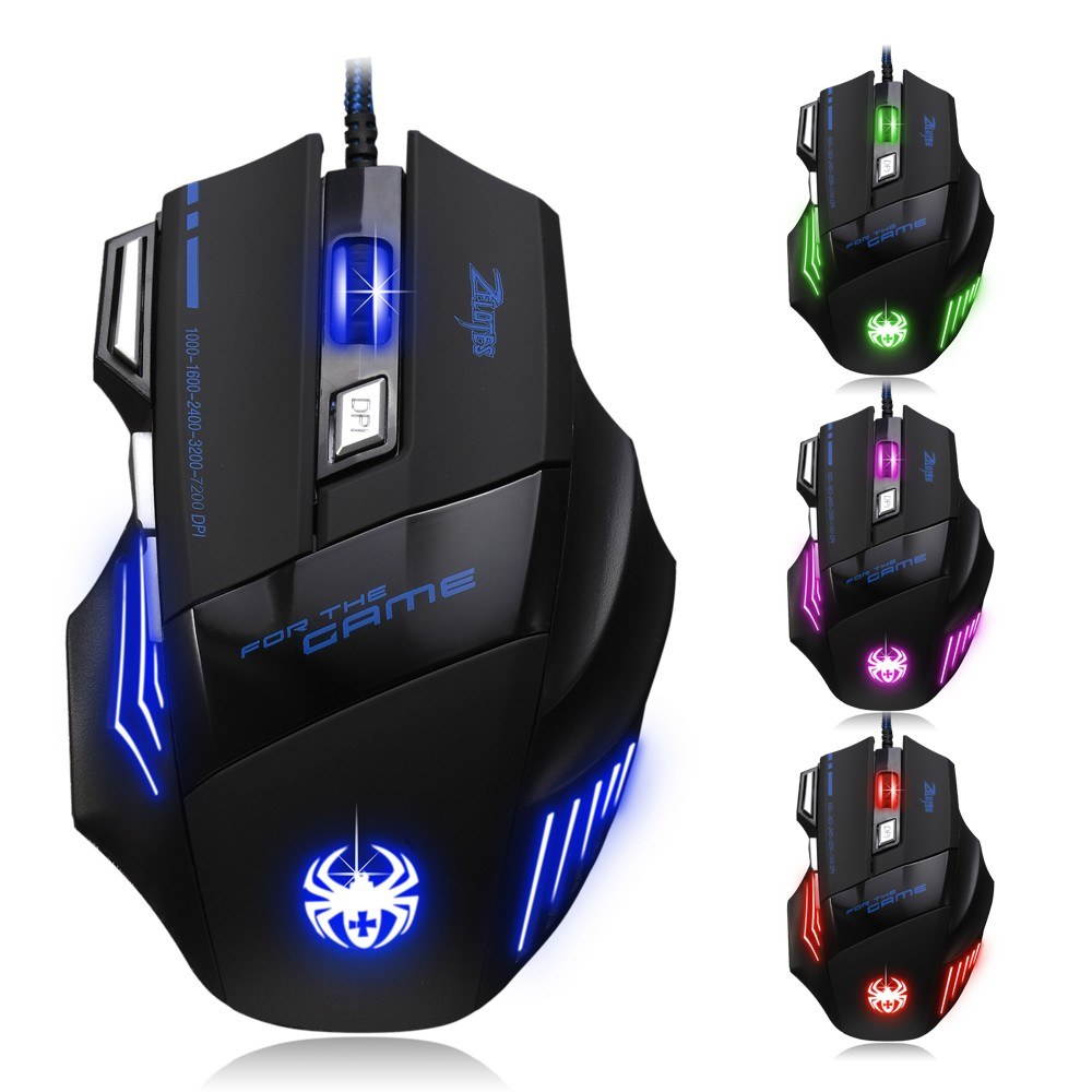 ZELOTES T-80 Gaming Mouse 7200 DPI Backlight Multi Color LED Optical 7 Button Mouse Gamer USB Wired Gaming Mouse for Pro Gamer