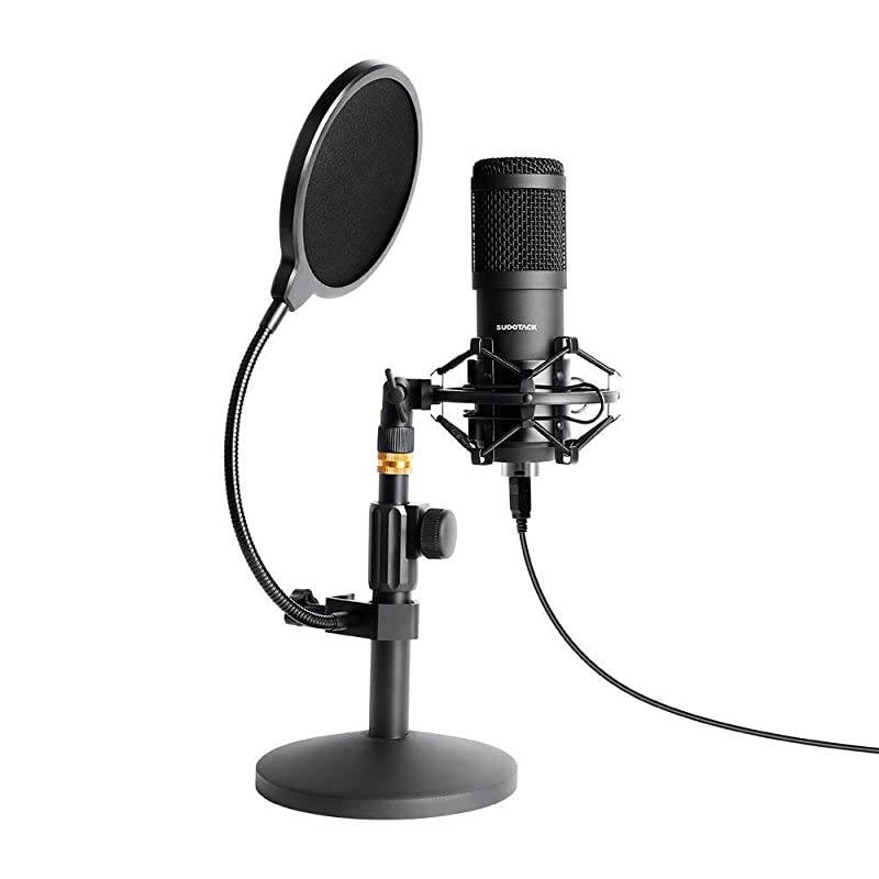 USB Streaming Podcast PC Microphone,  Professional 192kHz/24bit Studio Cardioid Condenser Mic Kit with Sound Card Boom Arm Shock Mount Pop Filter, for Skype Youtuber Karaoke Gaming Recording