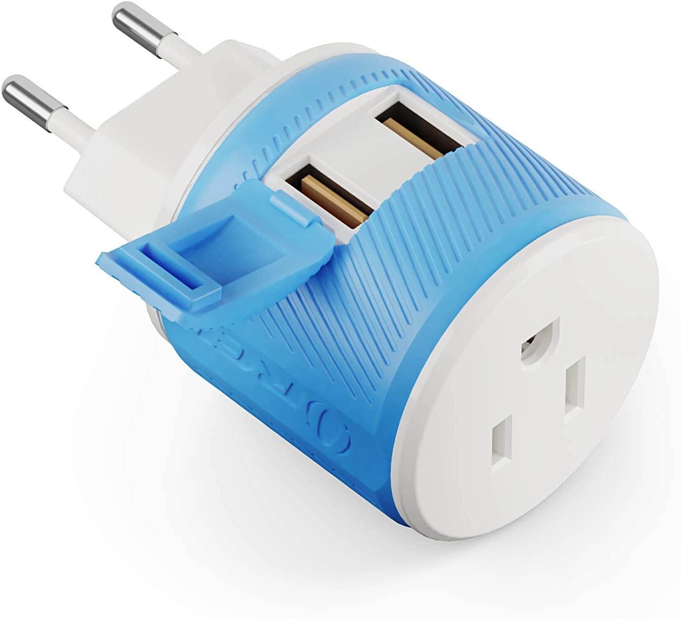 European Travel Plug Adapter with Dual USB + Surge Protection - for Most of Europe - Type C (U2U-9C), Will Work with Cell Phones, Camera, Laptop, Tablets, iPad, iPhone and More