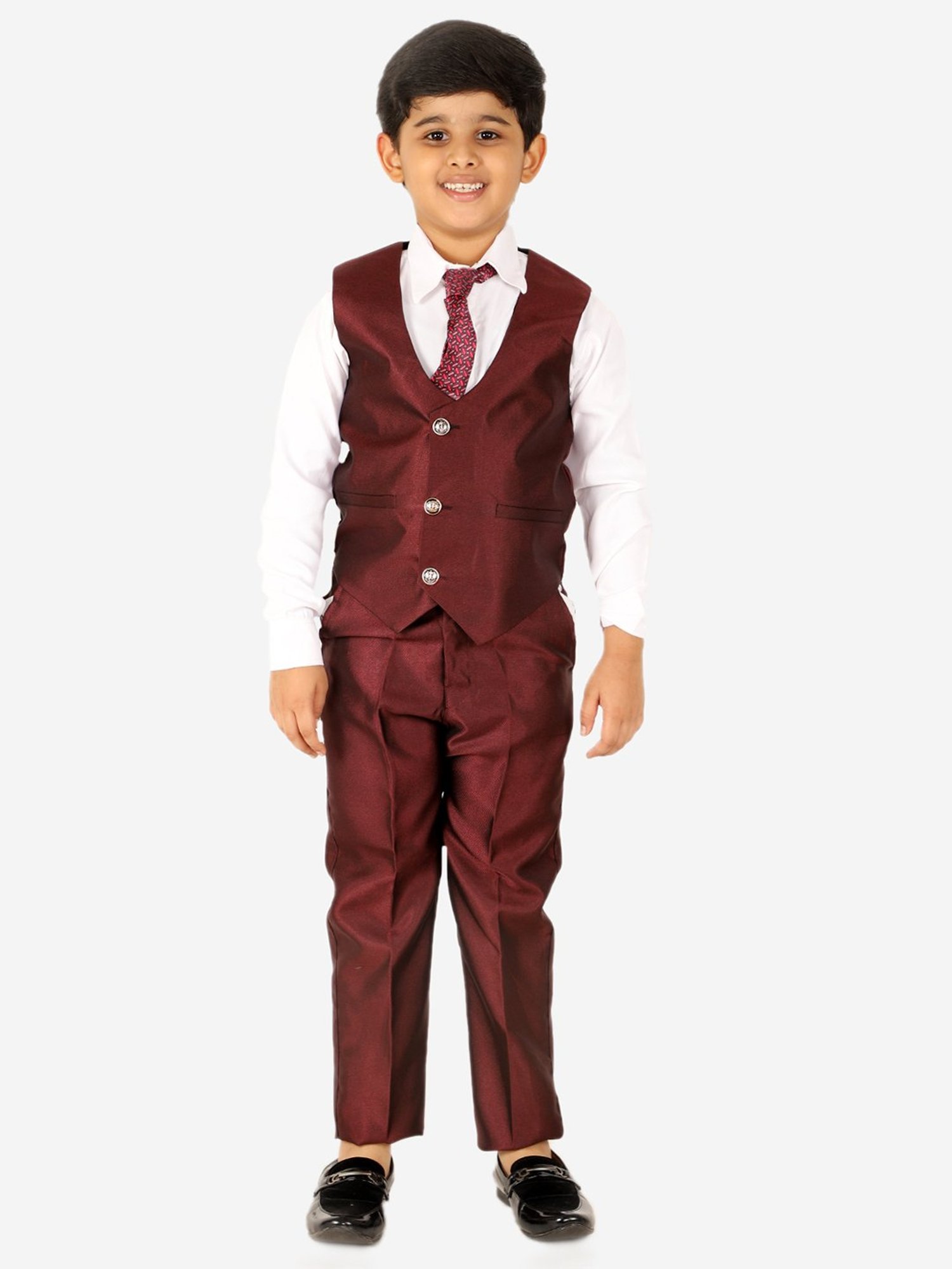 Fourfolds Boys Blue & White Solid Full Sleeves Suit Set