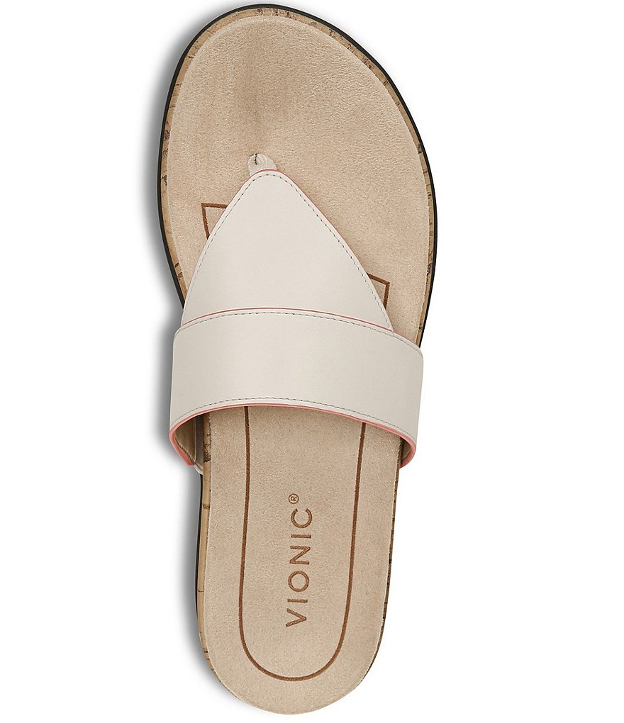 Vionic Jillian Leather Cork Wedge Thong Sandals