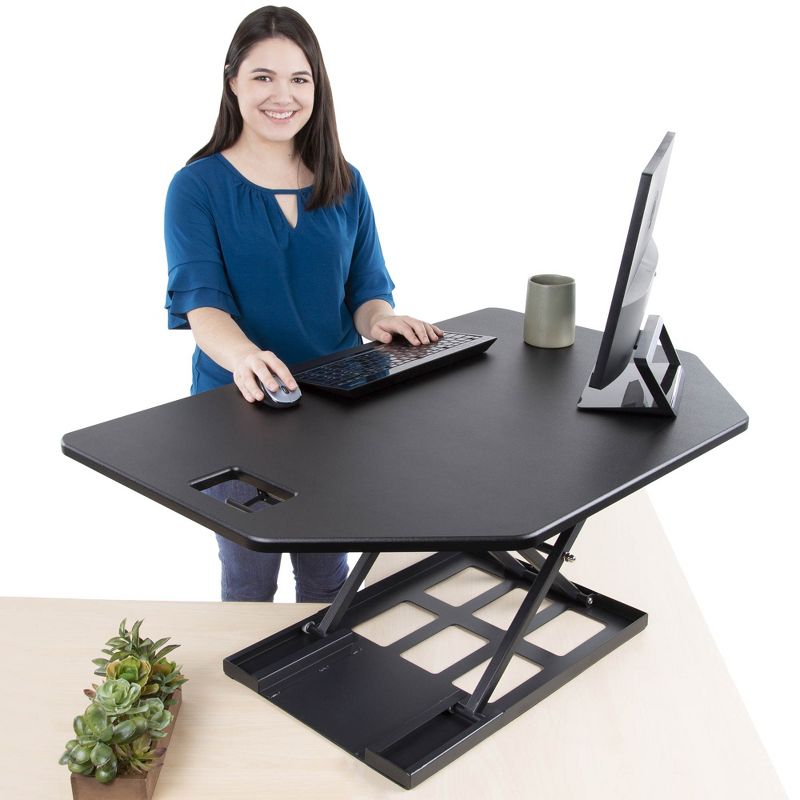 X-Elite Premier Corner Standing Desk Converter with Pneumatic Height Adjustment - Black - Stand Steady