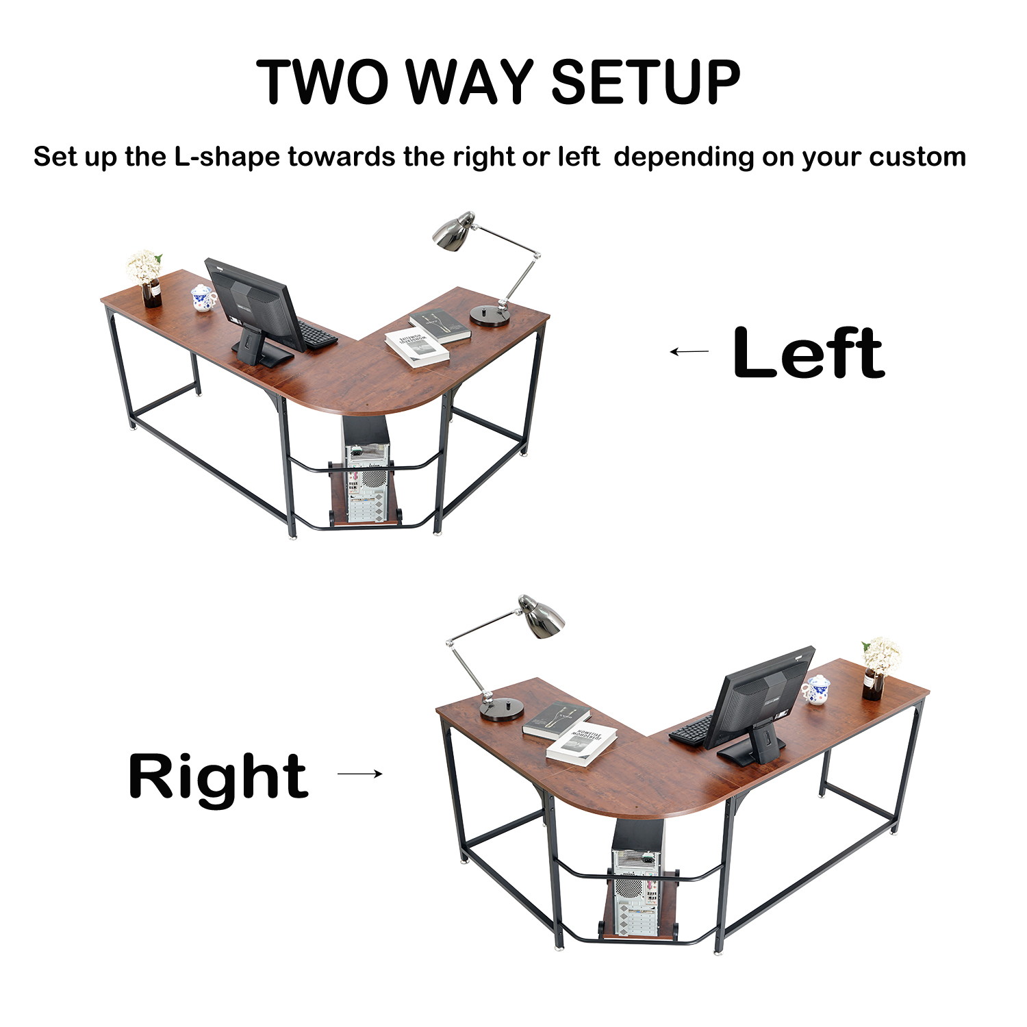 66'' L-shaped Desk Home Office Desk Computer Desk Gaming Desk Large Workstation with CPU Stand and Steel Structure
