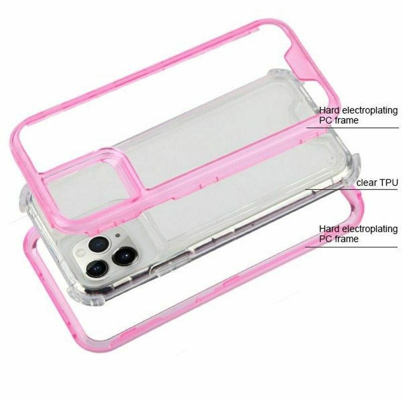 For  iPhone 11 Pro Clear Pink Hard TPU Hybrid Plastic Case Cover