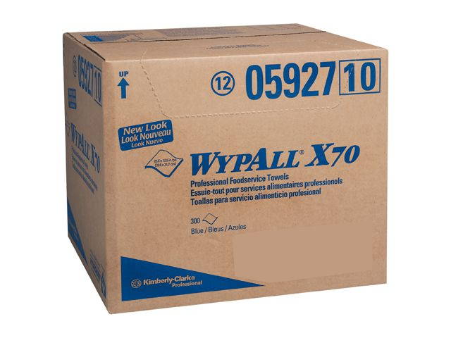 WypAll X70 Extended Use Foodservice Towels Reusable Cloths (05927), Quarterfold, Blue, 1 Box, 300 Sheets