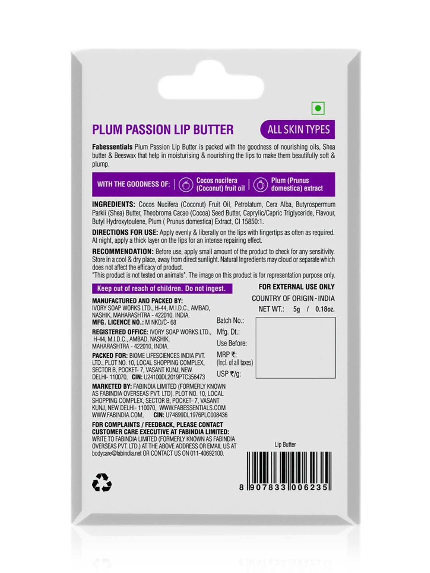 Fabessentials Plum Passion Lip Butter - 5 gm