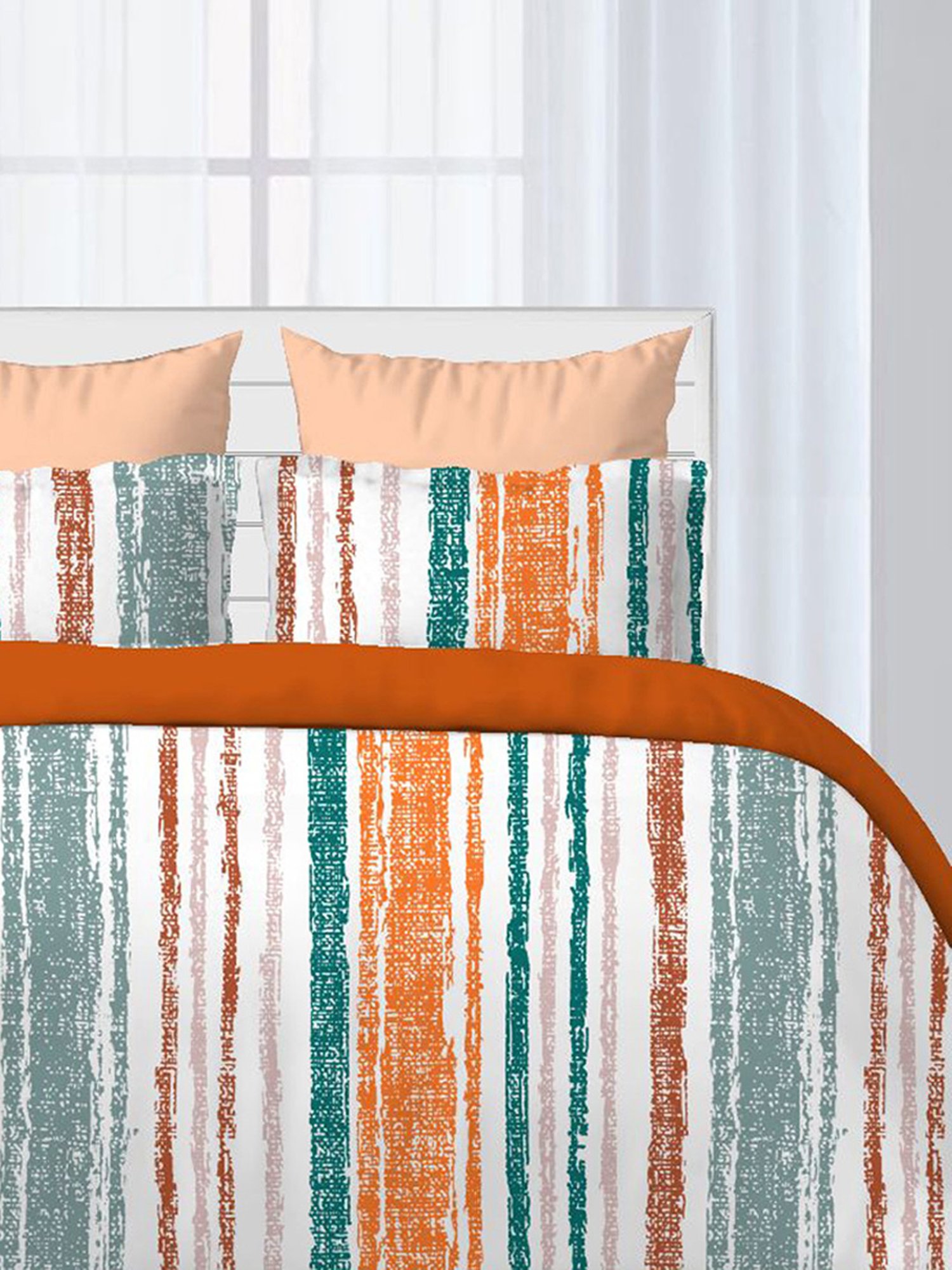 Ariana Stripes Multicolor Microfibre Super king Bedsheet with 2 Pillow Covers