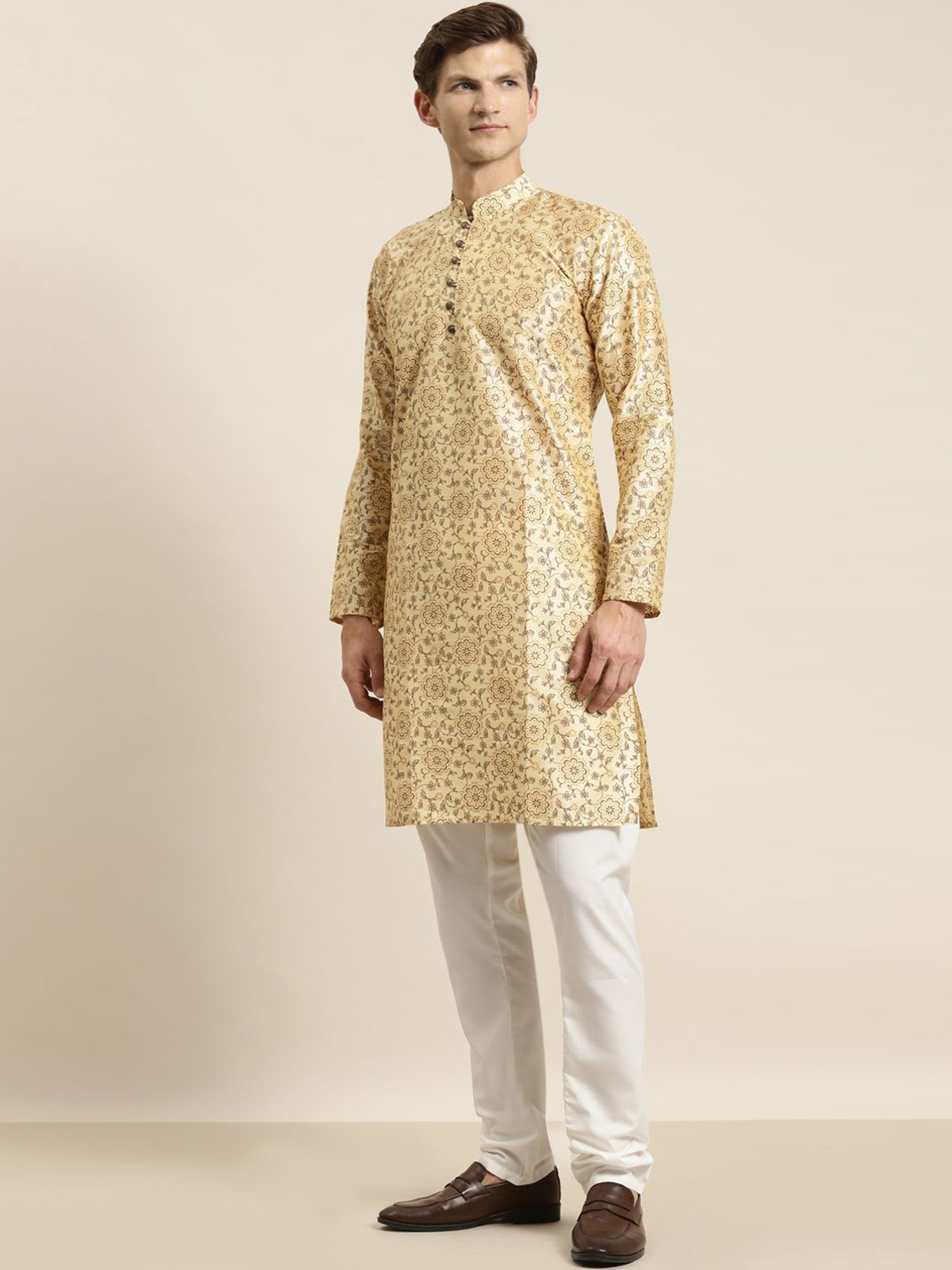 Sojanya Beige & Red Regular Fit Printed Kurta Set With Jacket