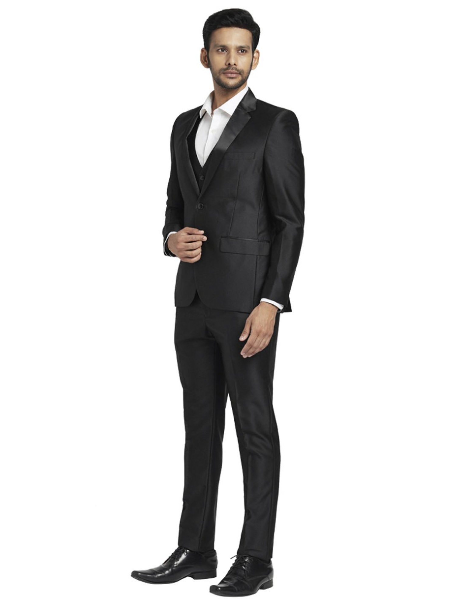 Parx Black Regular Fit Three Piece Suit