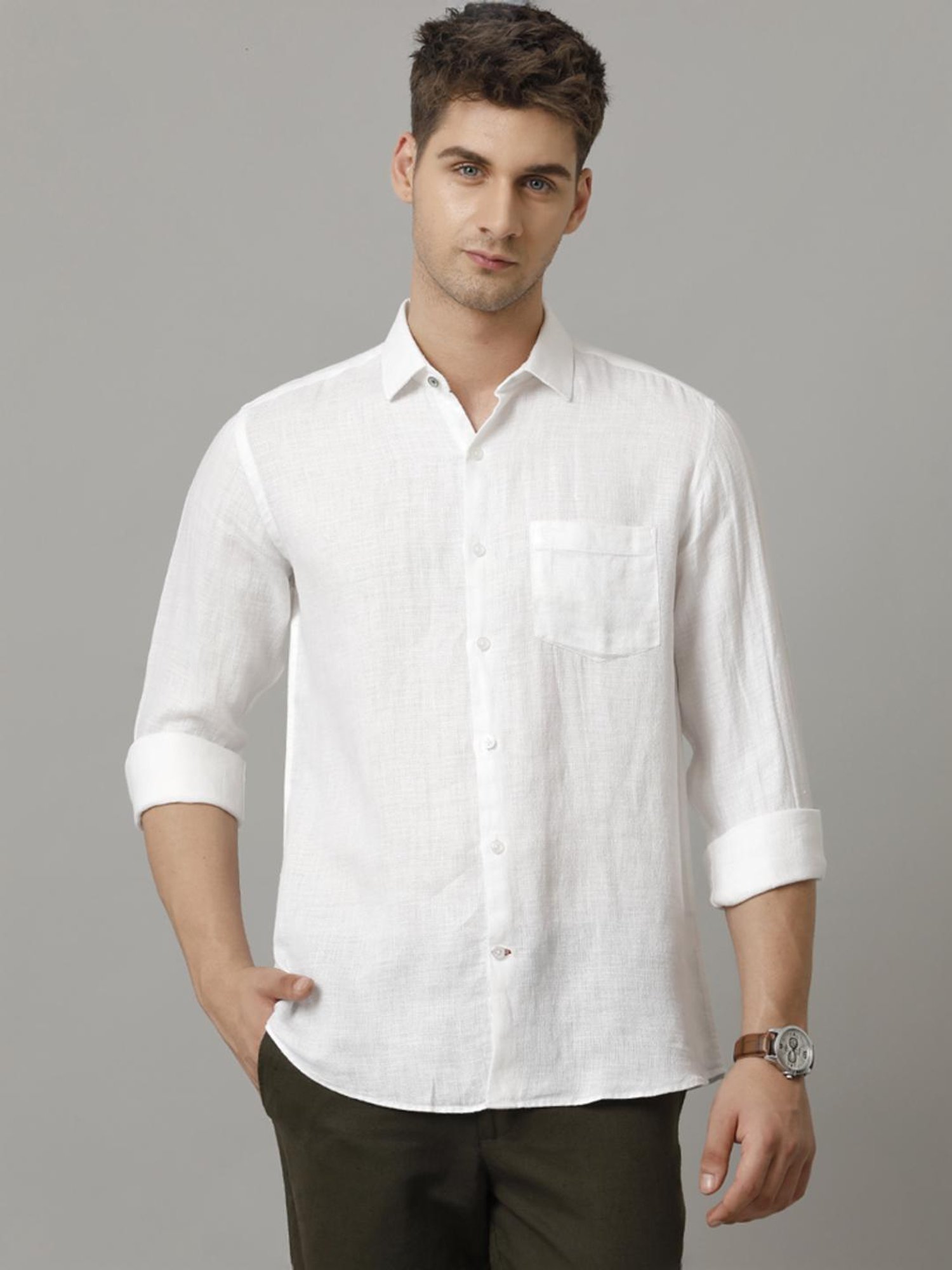 Linen Club White Linen Contemporary Fit Shirt