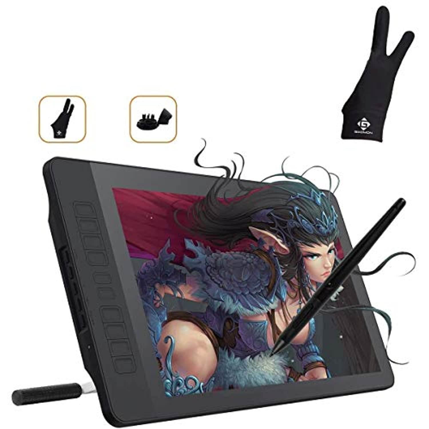 GAOMON PD1560 Pen Display  and  2-Finger Gloves- 15.6'' 8192 Pen Pressure Graphics Drawing Monitor Tablet for Digital Drawing/ 2D 3D Art/Animation/Online Teaching and Meeting