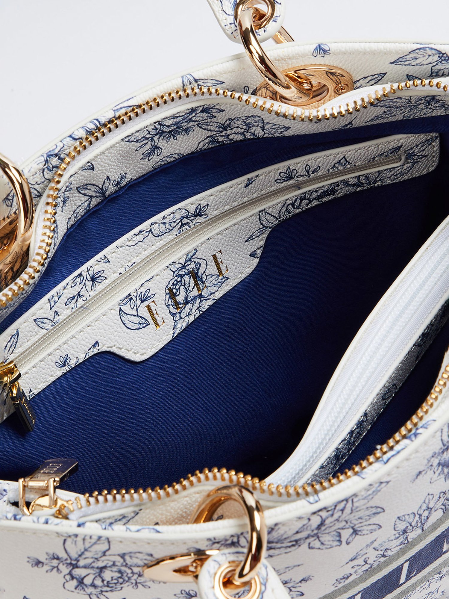 Elle White & Blue Printed Handbag