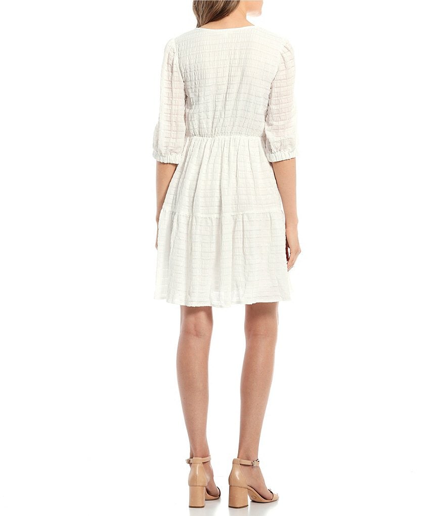 Blu Pepper Puff Sleeve Tiered Mini Dress