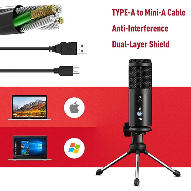 Microphone with Headphone Monitor Jack for Mac & Windows Computer Mic for Recording,Streaming,Voiceover,Gaming,Podcasting Video for YouTube Skype Chat with Adjustable Desktop Tripod & 2.0