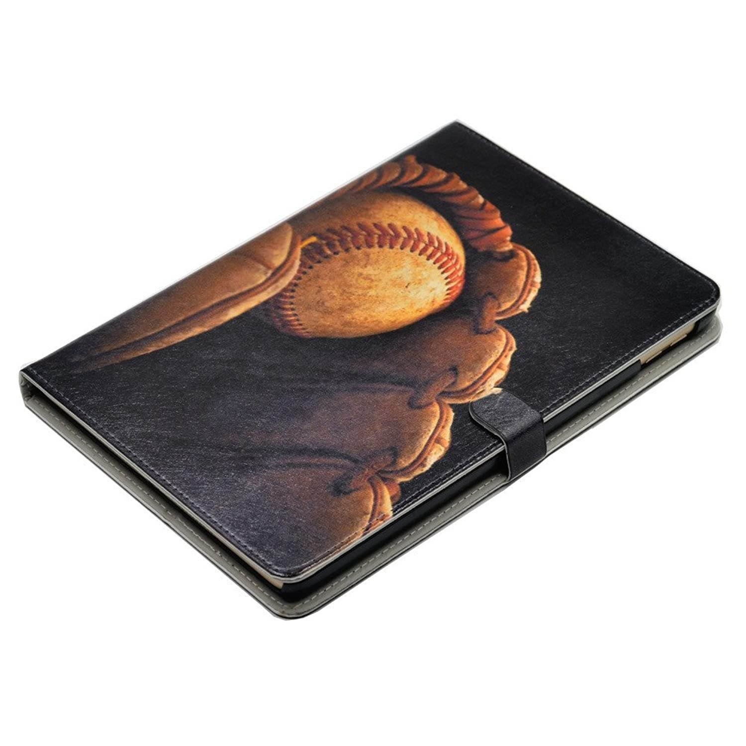 YHB iPad 2017/2018 iPad 9.7-inch Case, Baseball in Glove Vintage Pattern Leather Flip Stand Case Cover for Apple iPad 5th,iPad 6th (9.7-inch)
