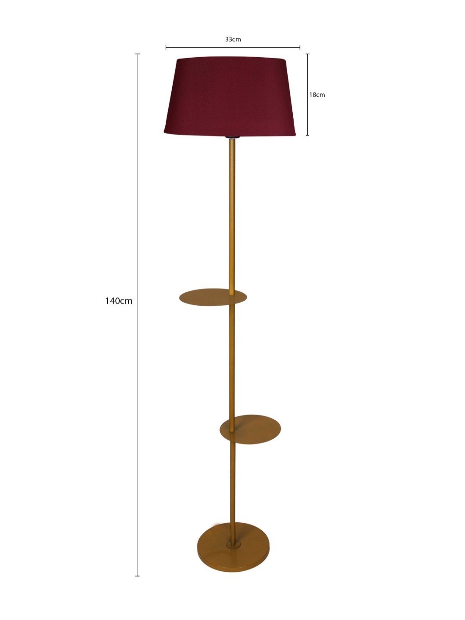 Homesake 'Duo Shelf' Red & Golden Metal Tall Floor Lamp With Shade & Bulb - Set of 1