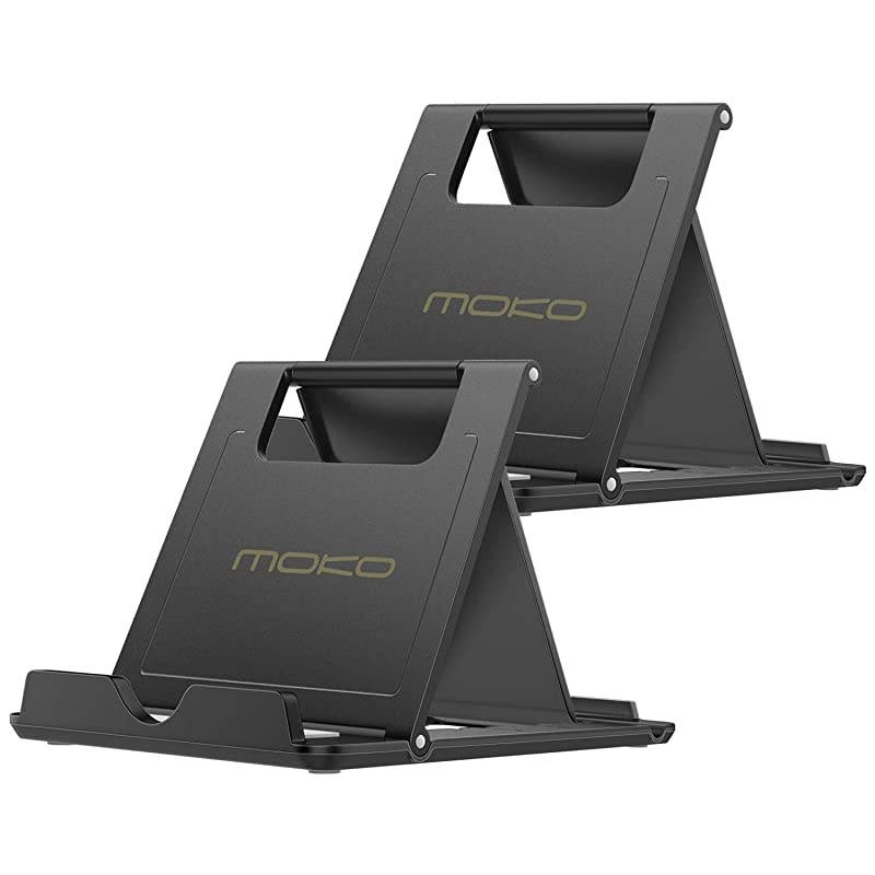 2 Pack Phone/Tablet Stand, Foldable Desktop Holder for 4-11" Devices, Fit iPhone 12 Pro Max/12 Mini, 11 Pro Max, iPad Pro 11/10.2 (8th Gen) /Air 3/Air 4 10.9/Mini 5, Galaxy S20, Black