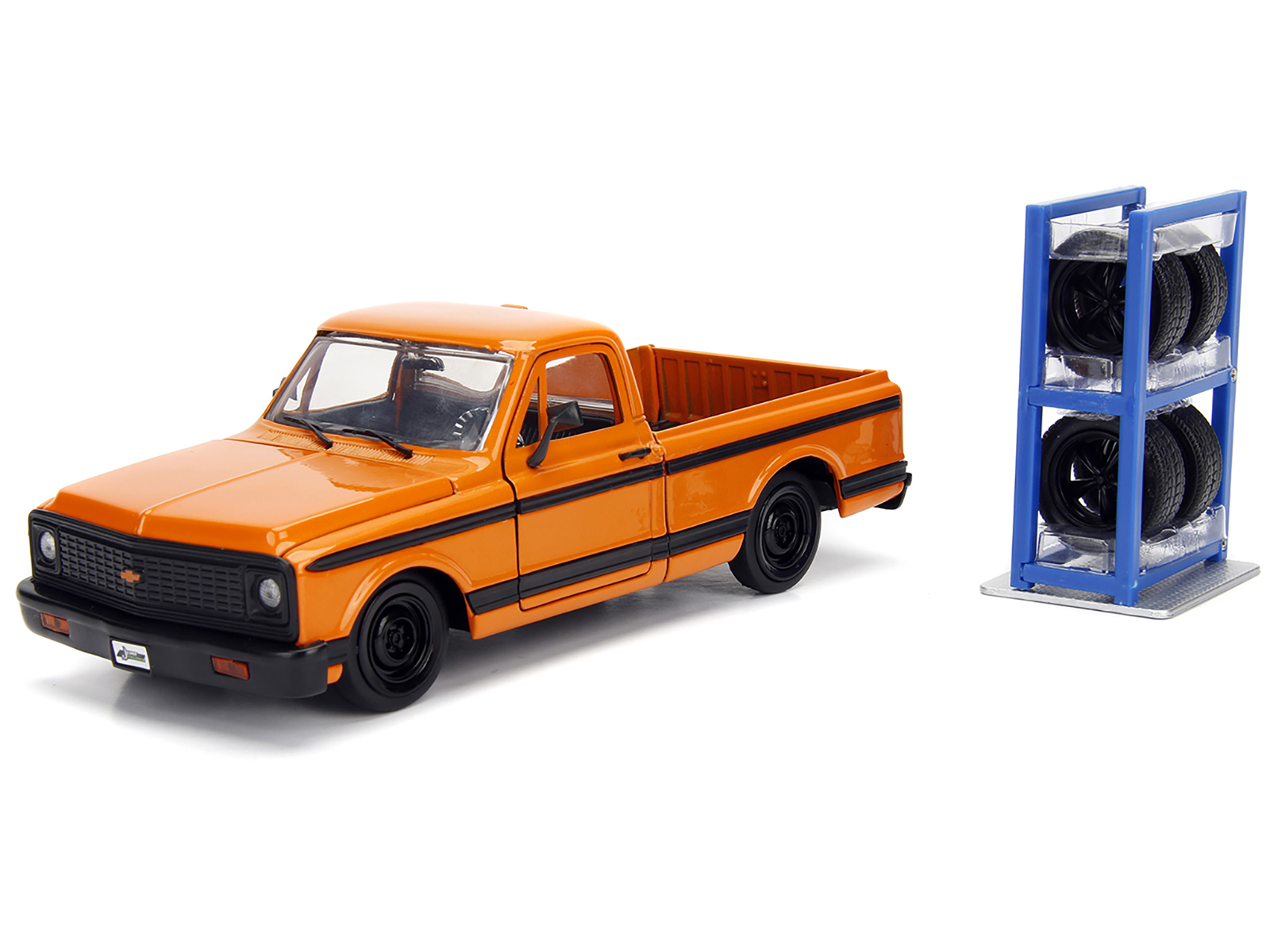 1972 Chevrolet Cheyenne Pickup Truck Orange with Black Stripes and Extra Wheels "Just Trucks" Series 1/24 Diecast Model Car by Jada