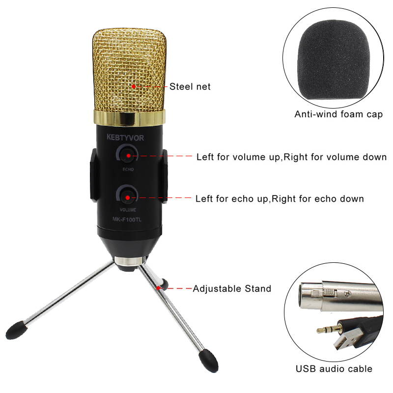 mk f100tl Blue USB 2.0 Condenser Sound Recording Audio Processing Wired Microphone with Stand for Radio Braodcasting KTV Karaoke