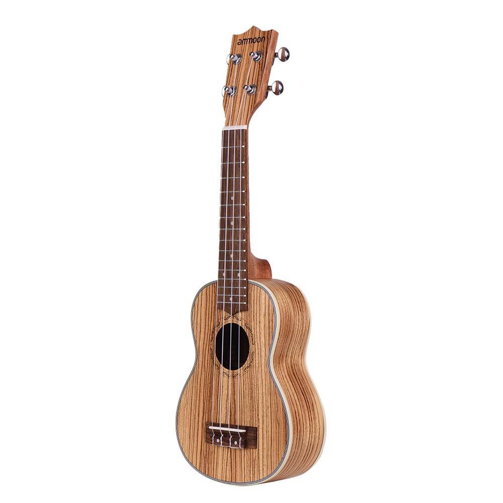 ammoon Zebrawood 21" Acoustic Ukulele 15 Fret 4 Strings Stringed Musical Instrument