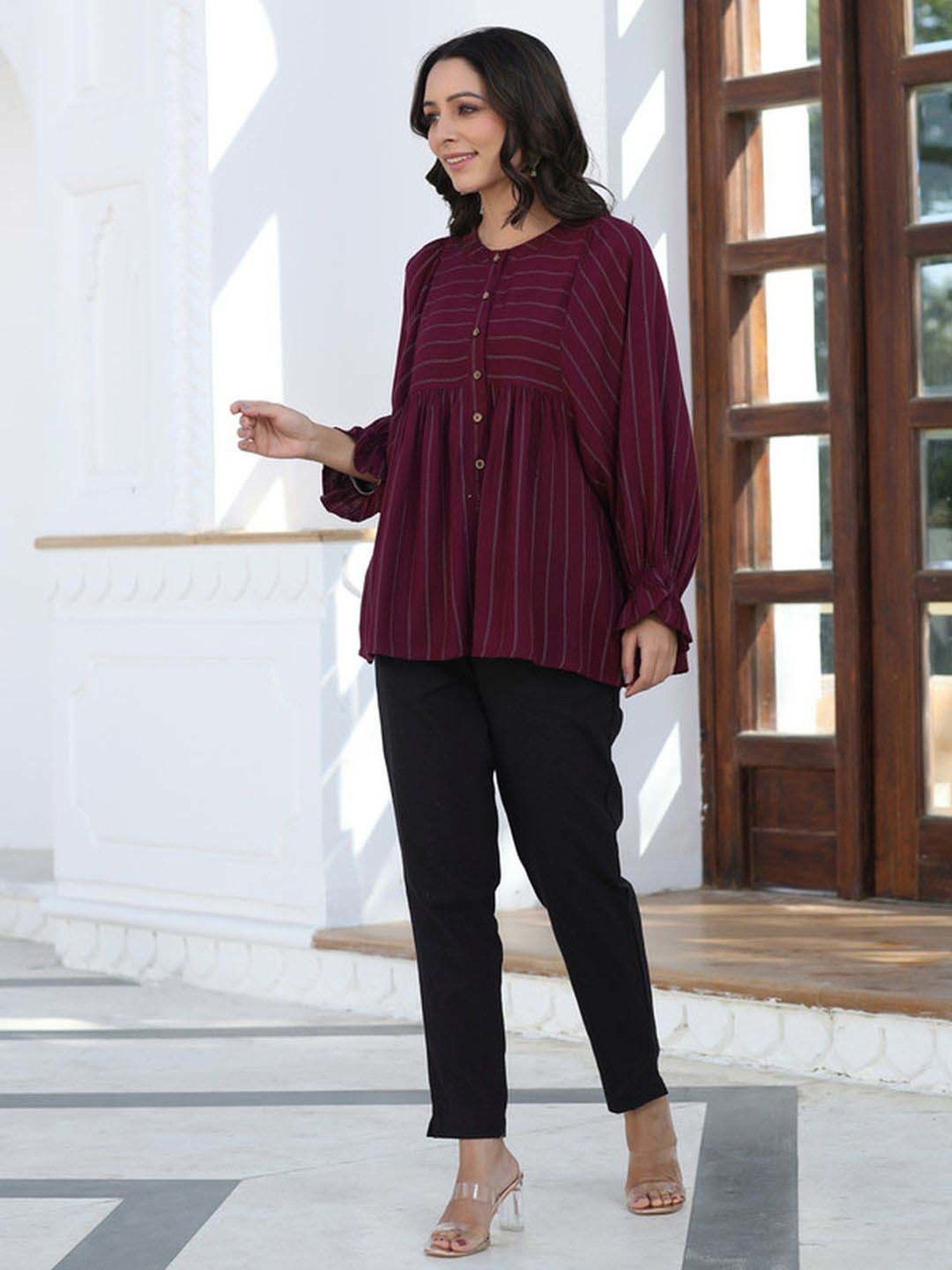 Jaipur Kurti Maroon Striped Tunic