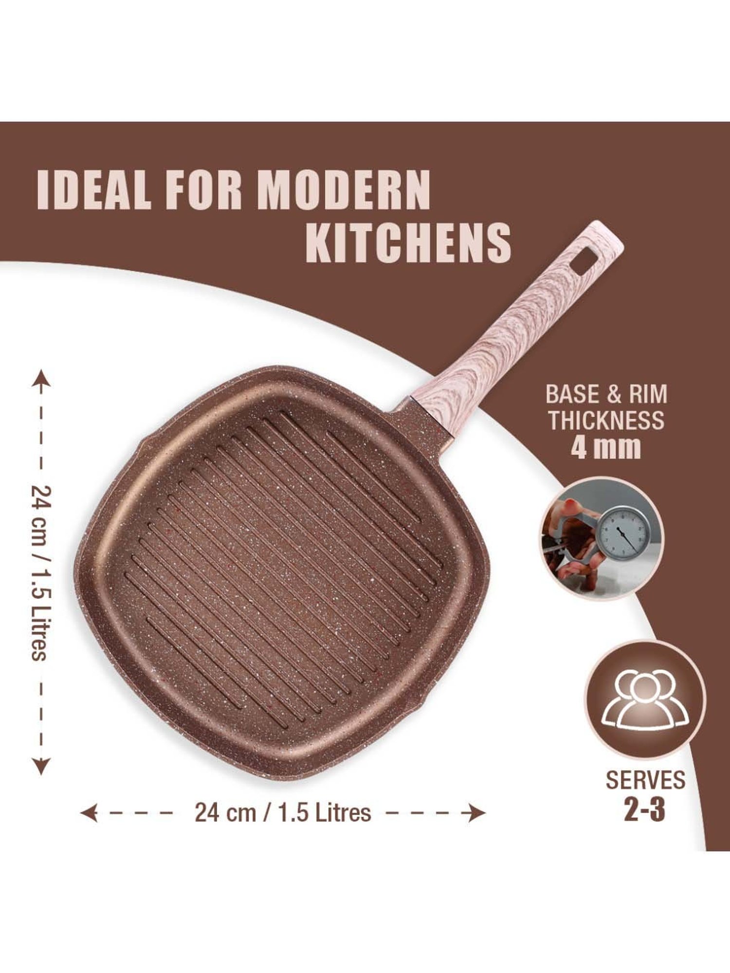 Wonderchef Duralife Brown Aluminium 24 cm Grill Pan (1.5 L)