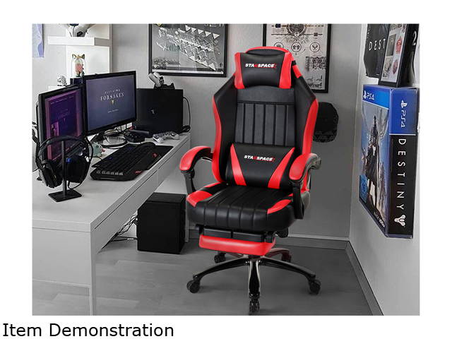 STARSPACE High Back 350lb Memory Foam Ergonomic Reclining Gaming Chair Metal Base - Adjustable Back Angle and Retractable Footrest Racing Executive Computer Desk Office Chair with Thick Padded Arms