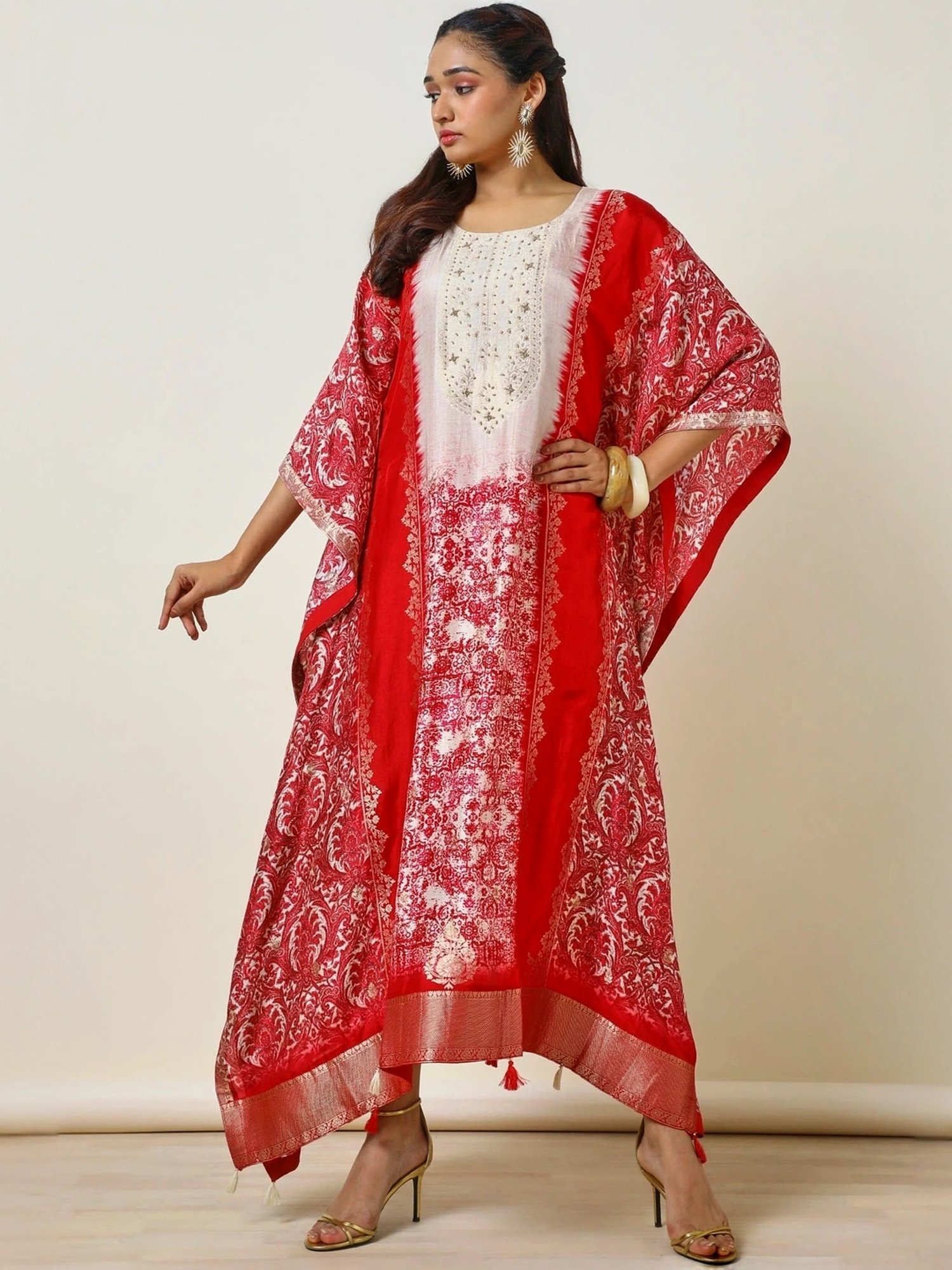 Soch Red Jacquard Pattern Maxi Kaftan With Inner