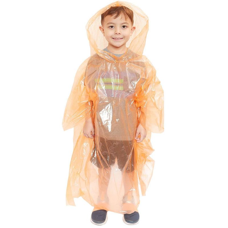 Juvale 12 Pack Emergency Rain Ponchos for Kids with Hood, Disposable, 4 Colors