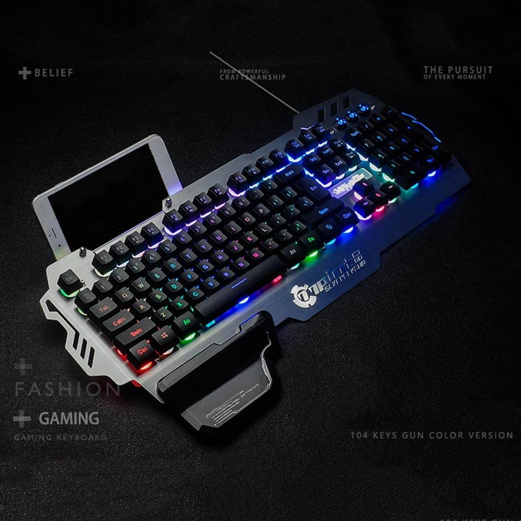 MagiDeal Wired Colorful Gaming Keyboard W/Phone Stand Holder Desktop Anti-ghosting