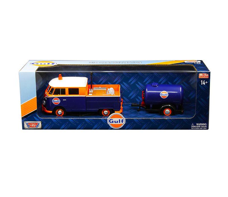 Volkswagen Service Pickup Truck with Plastic Oil Tank "Gulf Oil" 1/24 Diecast Model Car by Motormax