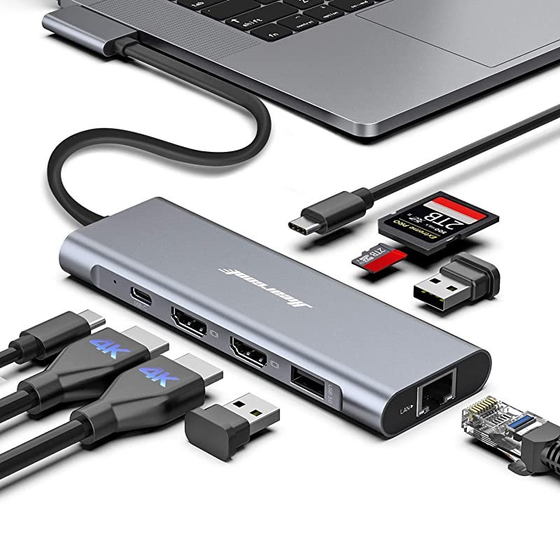 MacBook Pro Docking Station 4K Triple Display  9 in 2 Laptop Docking Station Compatible for MacBook ProAir Thunderbolt 3 Multiport Docker USB C Dongle 2HDMI PD30 SD TF Reader RJ45 2USB