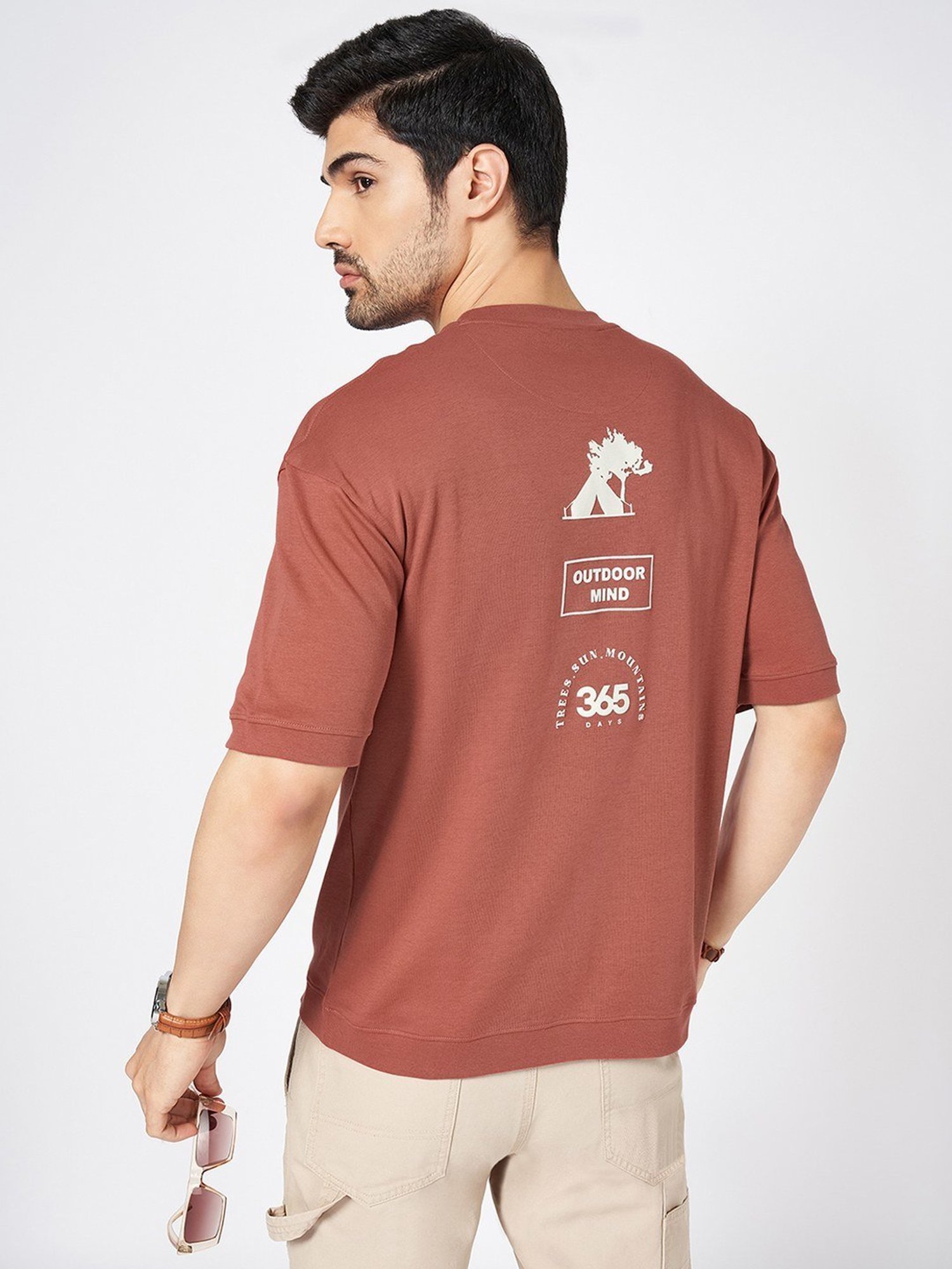 Urban Ranger By Pantaloons Brown Cotton Loose Fit Printed T-Shirt