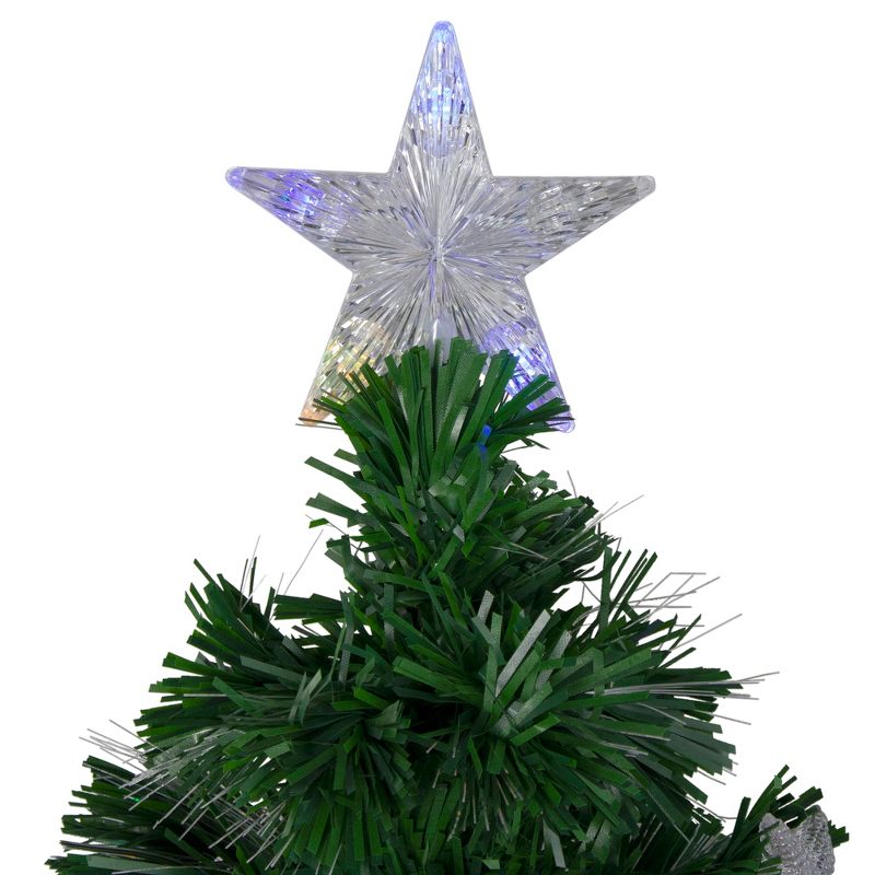 Northlight 4' Pre-lit Potted Medium Pine Color Changing Star Artificial Christmas Tree - Multi-Color Fiber Optic LED Lights