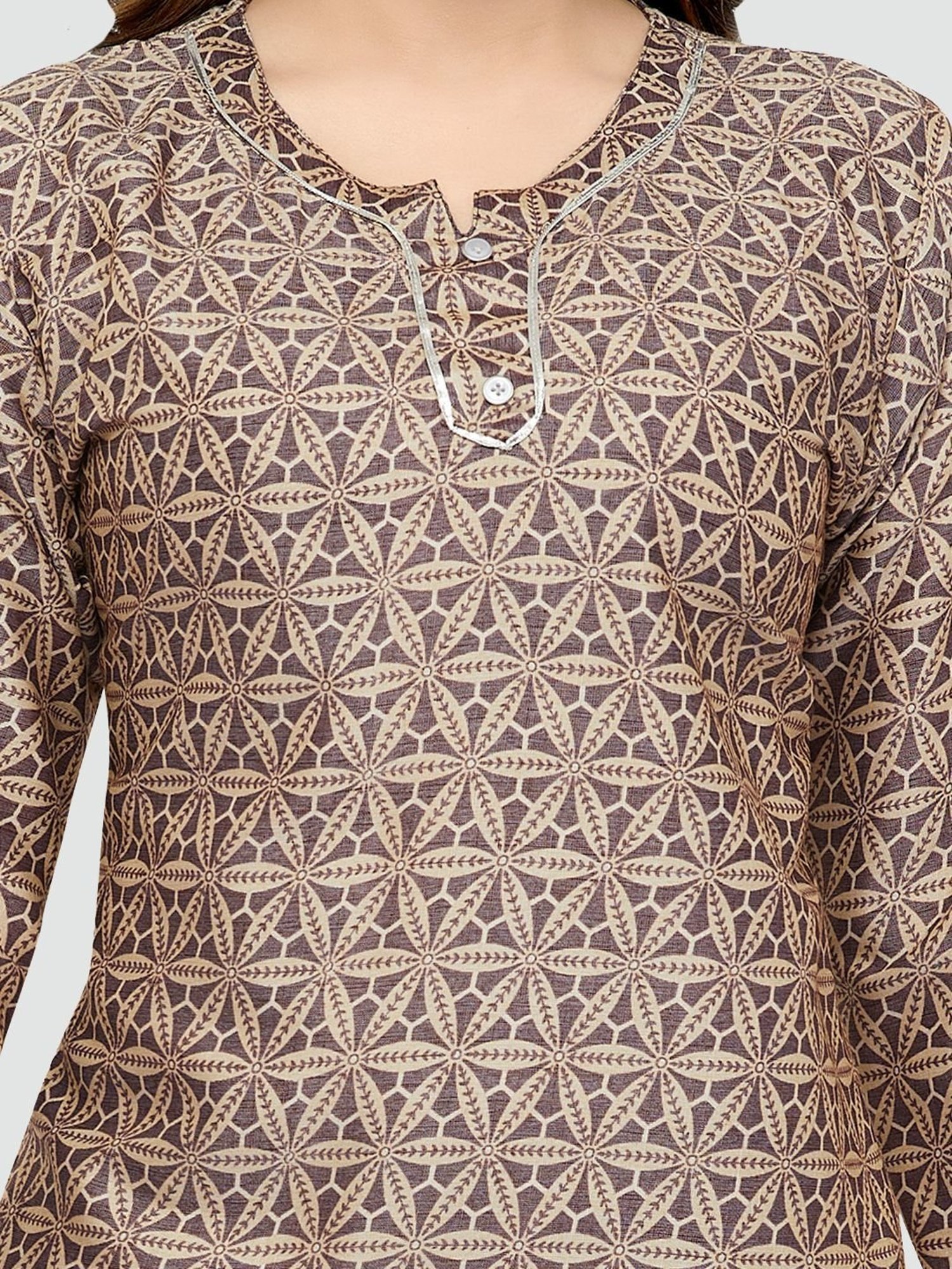 Saree Swarg Beige & Grey Printed Straight Kurti