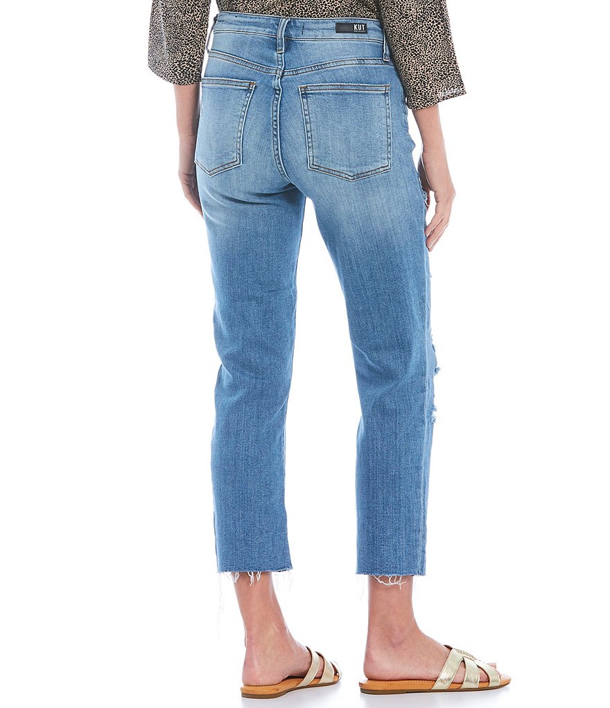 KUT from the Kloth Rachel Fab Ab Fit Technique High Rise Destructed Raw Hem Mom Jeans