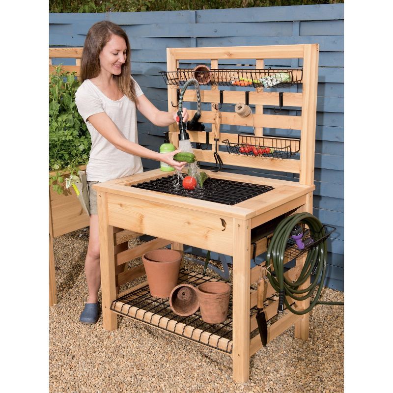 Galvanized Potting Bench Gray - Poly-Tex