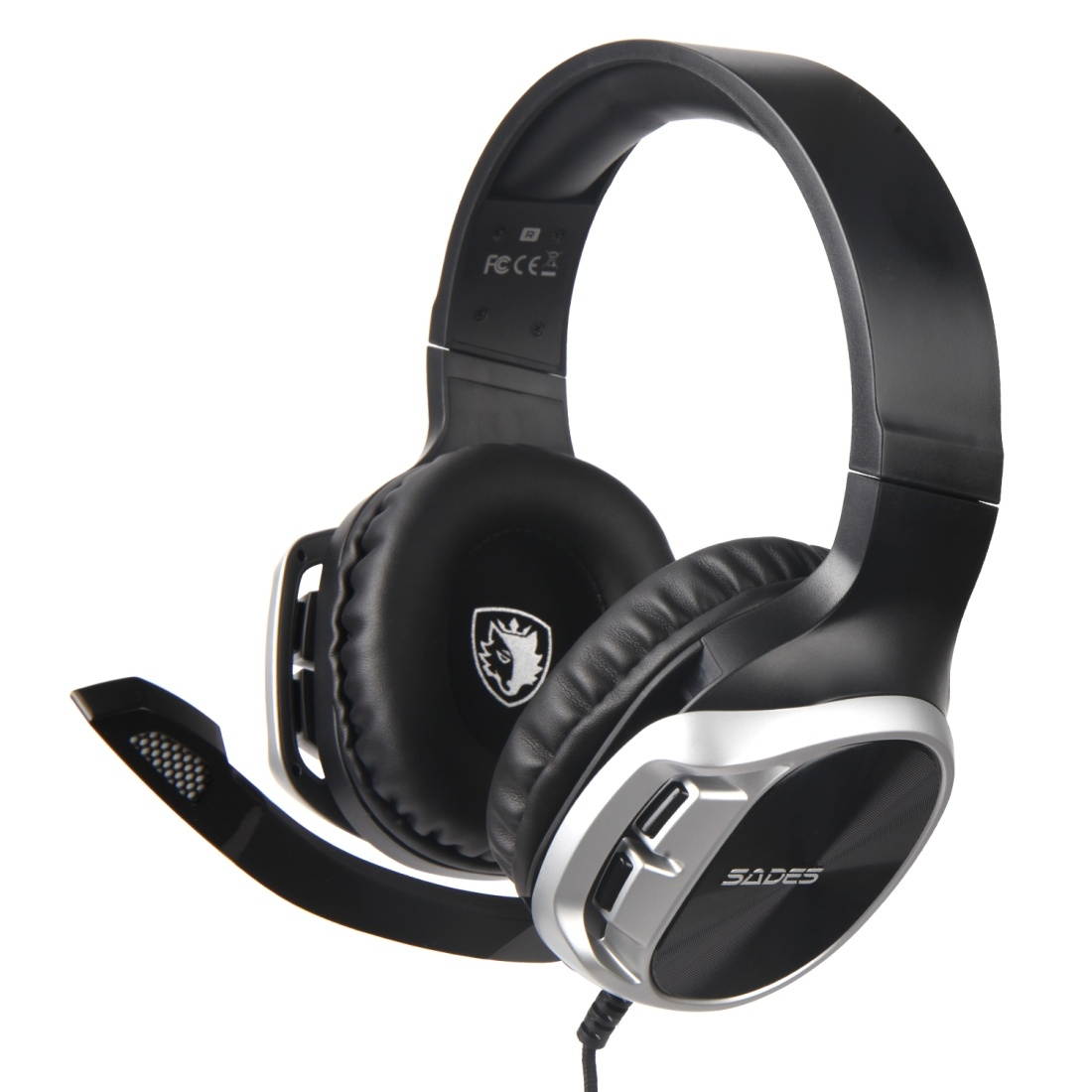 SADES R17 3.5mm Wired Adjustable Gaming Headphone with Retractable Microphone & 1 to 2 3.5mm Audio Cable, Speaker Diameter: 50mm, Impedance: 32ohms, Length: 1.5m(Silver+Black)