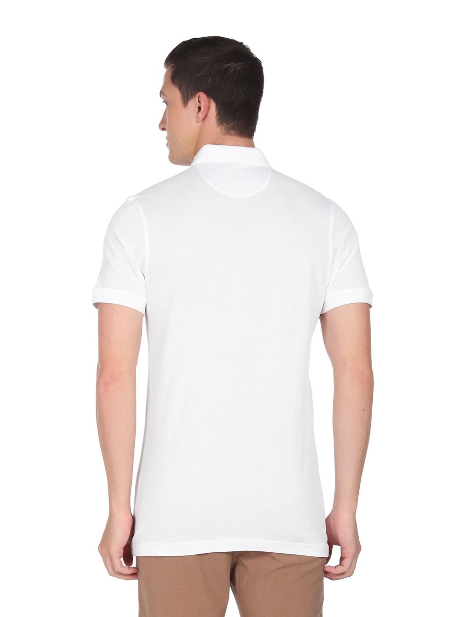 Arrow White Cotton Regular Fit Striped Polo T-Shirt