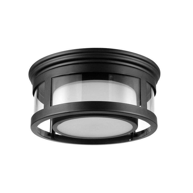 1 Light Brisbane Outdoor Indoor Flush Mount Ceiling with Frosted Glass Shade Matte Black - Globe Electric