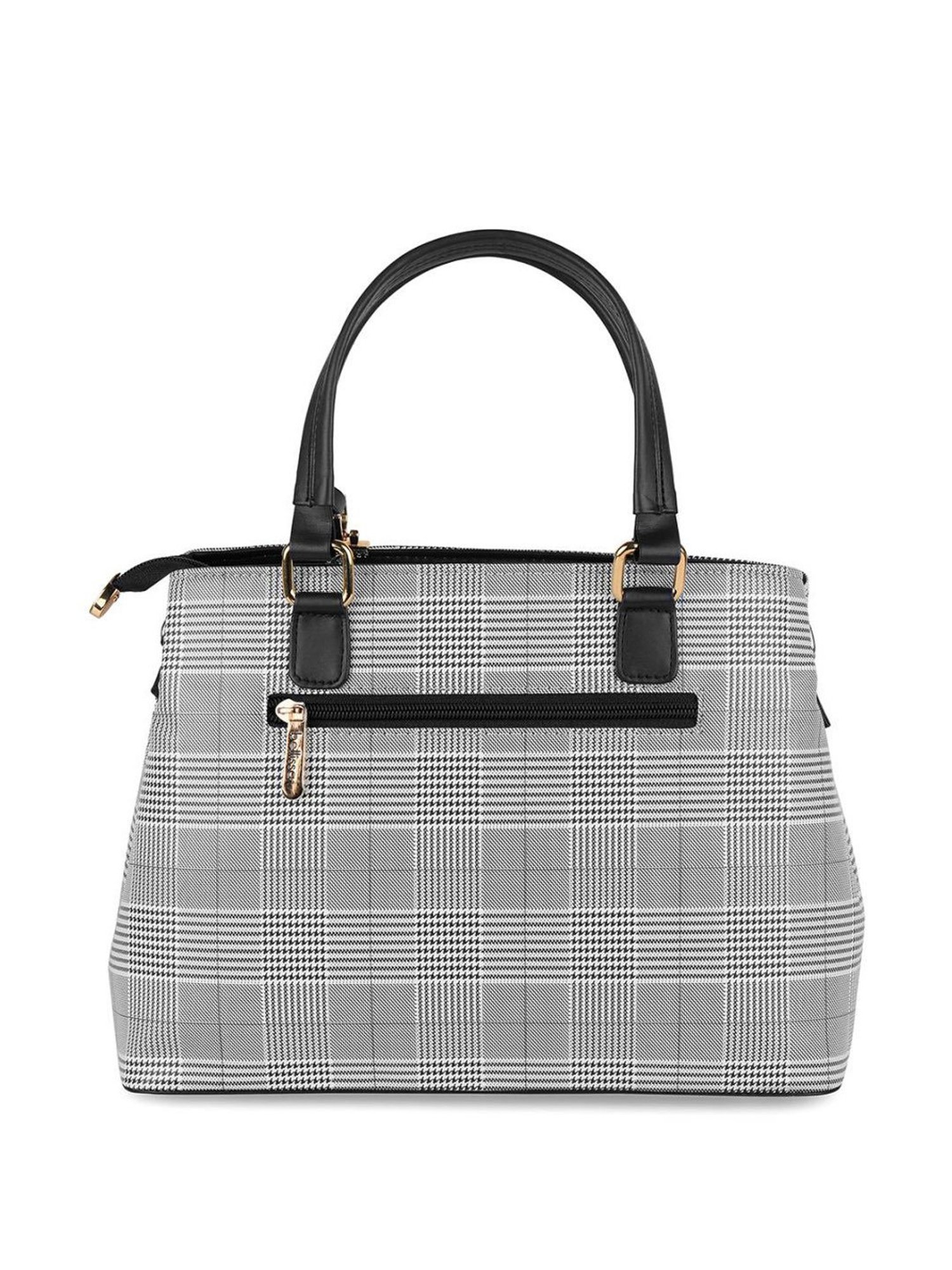 Bellissa Black Checks Medium Handbag with Wallet Combo