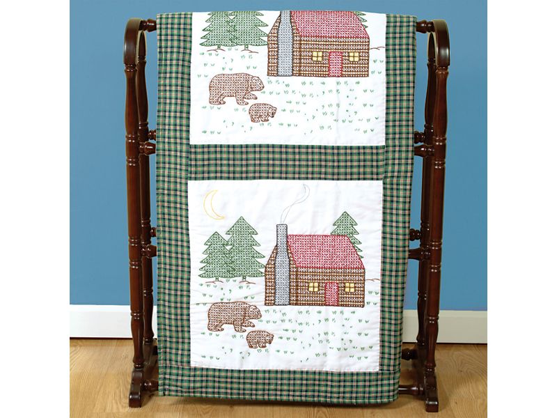 Jack Dempsey Stamped White Quilt Blocks 18"X18" 6/Pkg-Cabin & Bears